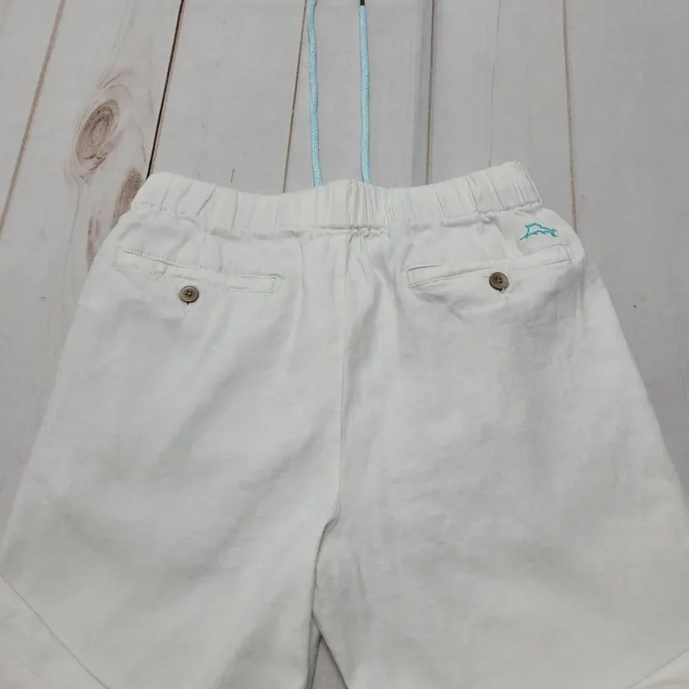 Tommy Bahama white linen chino pants elastic drawstring waist island beach M